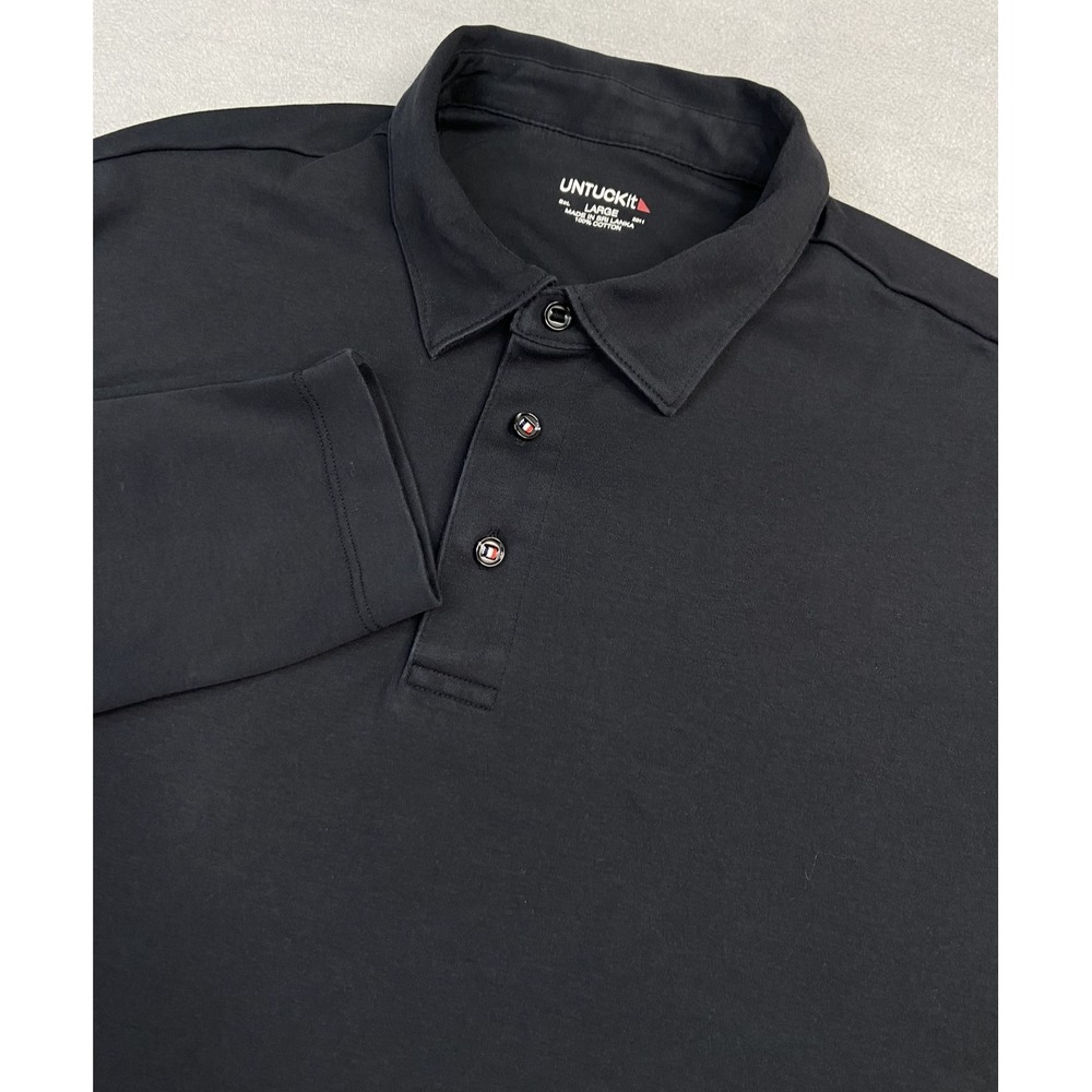 UNTUCKit Shirt Mens Large Black‎ Damaschino Long Sleeve Polo Cotton Casual